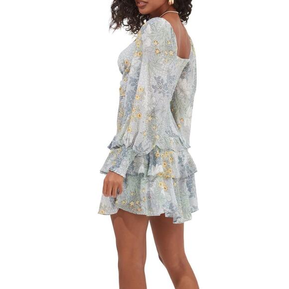 NWT ASTR Marietta Cut Out Floral Print Smocked Tiered Ruffle Mini Dress - Picture 2 of 7